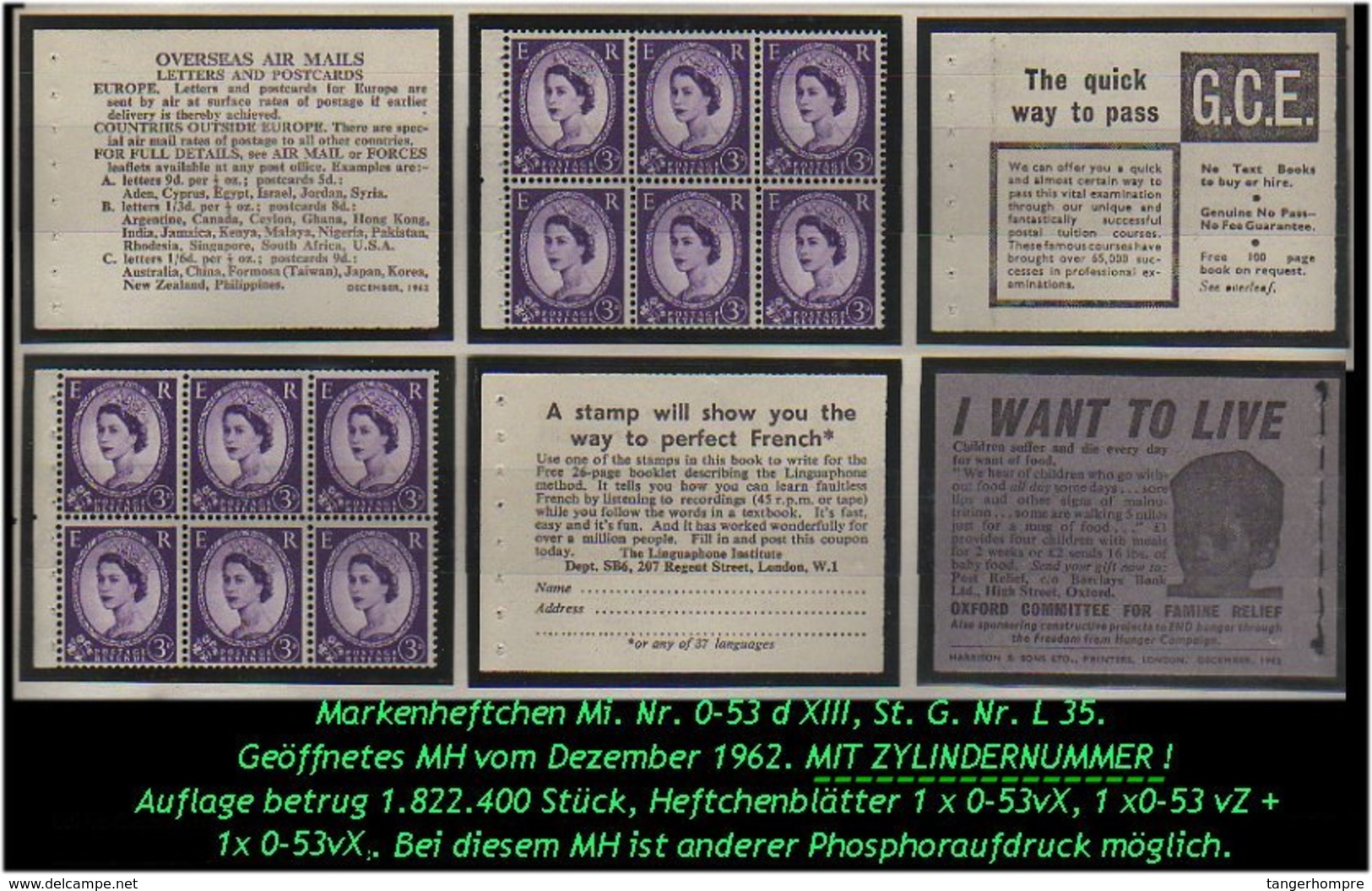 Grossbritannien - Dezember 1962, Markenheftchen Mi. Nr. 0-53 D XIII Mit Zylindernummer. - Booklets
