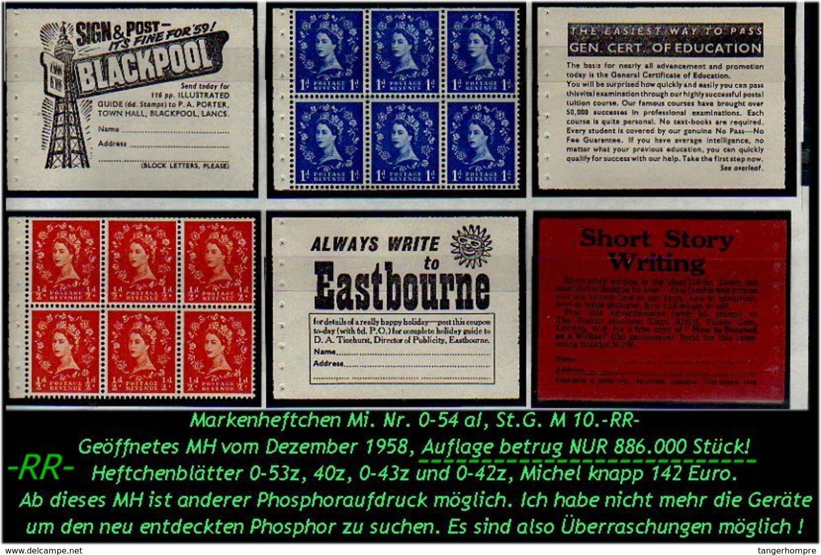 Grossbritannien - Dezember 1958, Markenheftchen Mi. Nr. 0-54 AI 3. - Carnets