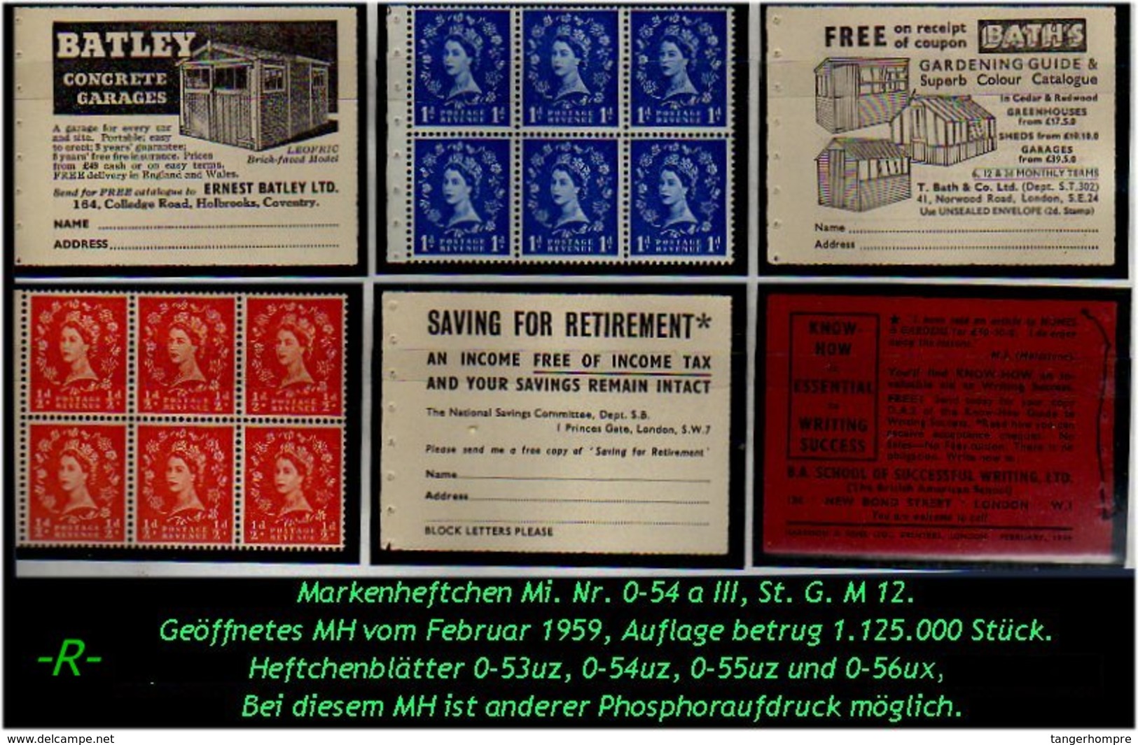 Grossbritannien - Februar 1959, Markenheftchen Mi. Nr. 0-54 A III - Carnets