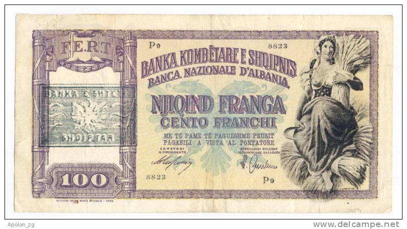 ALBANIA:  100 Franga ND(1945) VF  *P14  * WWII - RARE BANKNOTE ! - Albanien