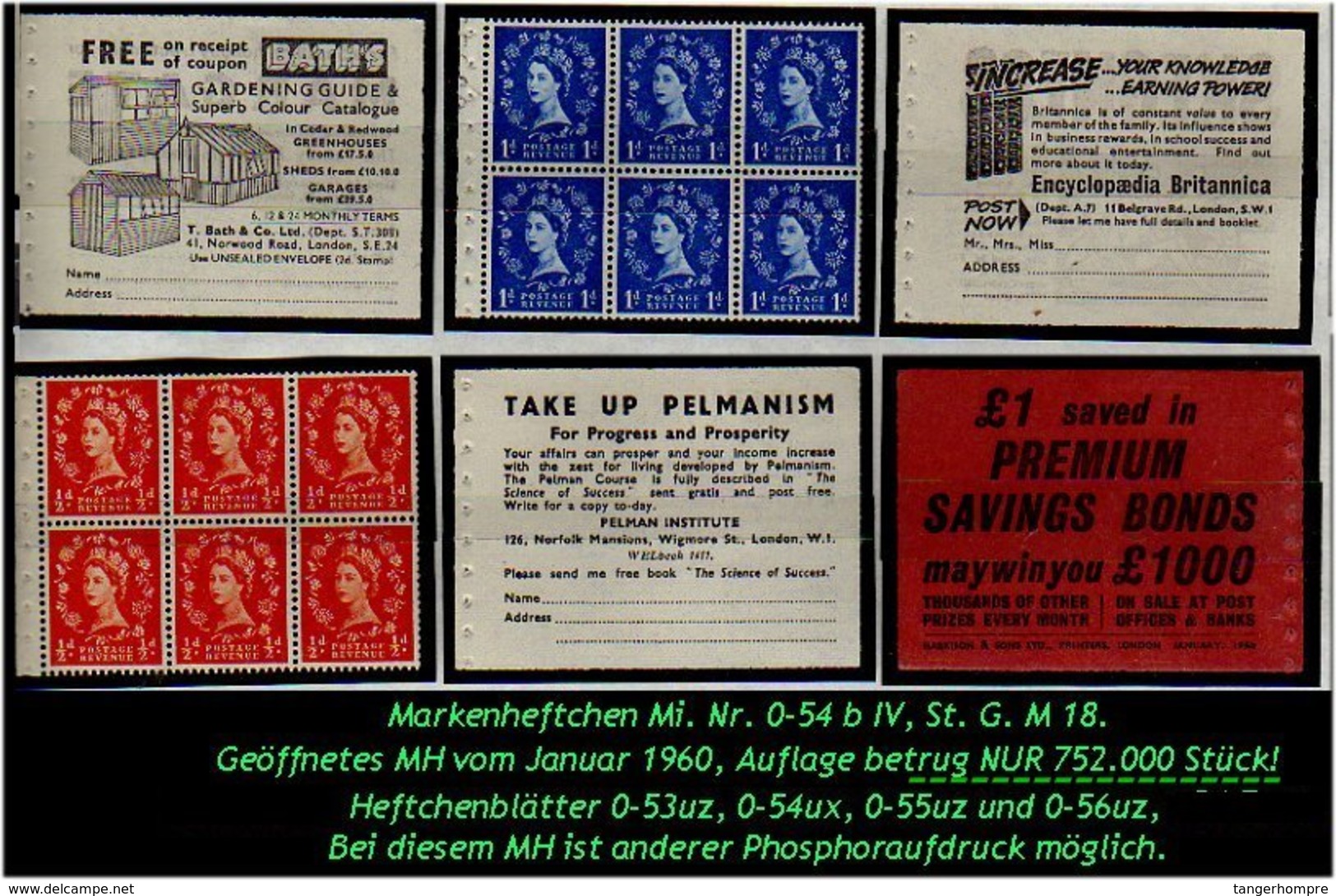 Grossbritannien - Januar 1960, Markenheftchen Mi. Nr. 0-54 B IV. - Carnets
