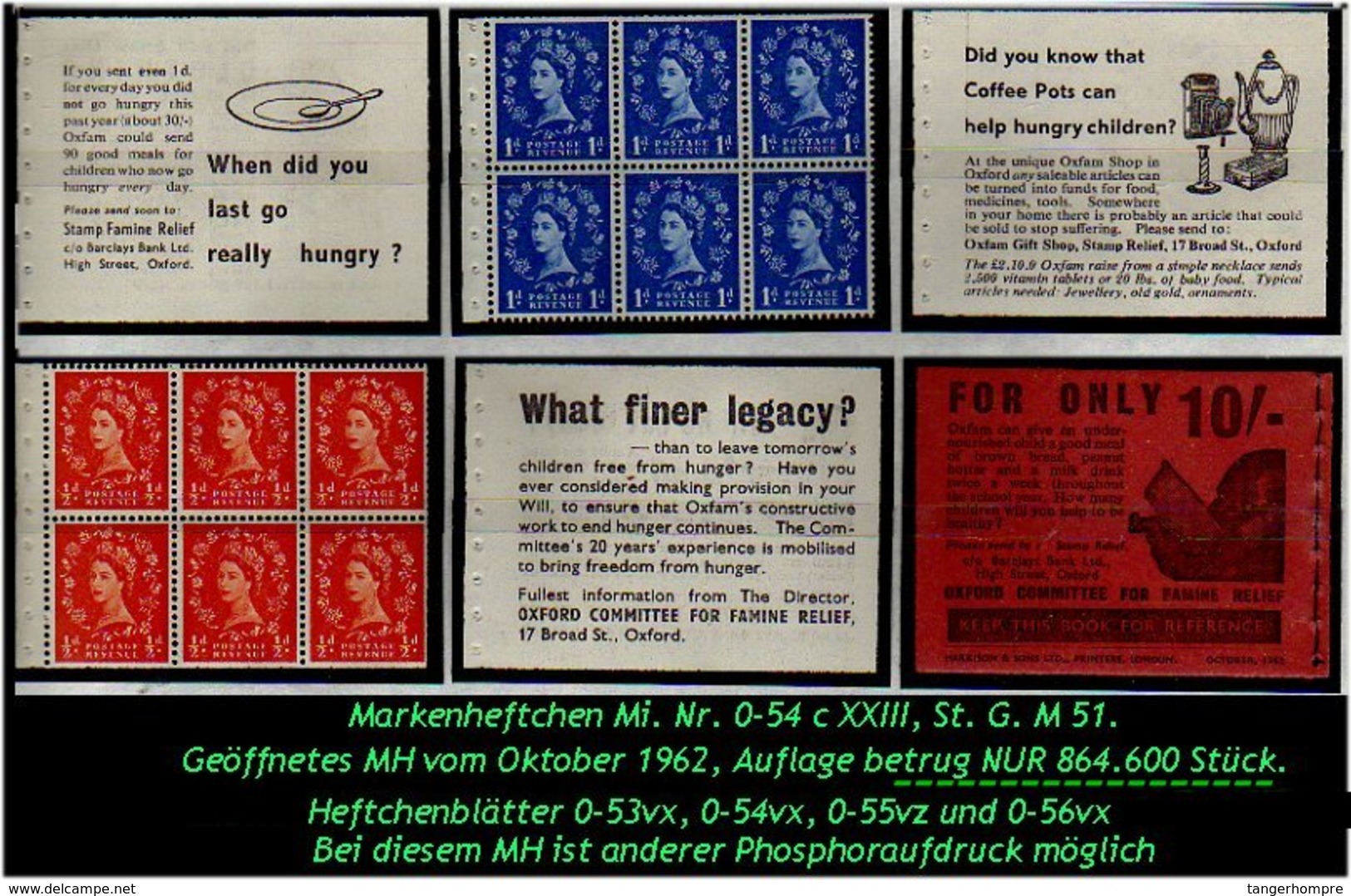 Grossbritannien - Oktober 1962, Markenheftchen Mi. Nr. 0-54 C XXIII. - Carnets
