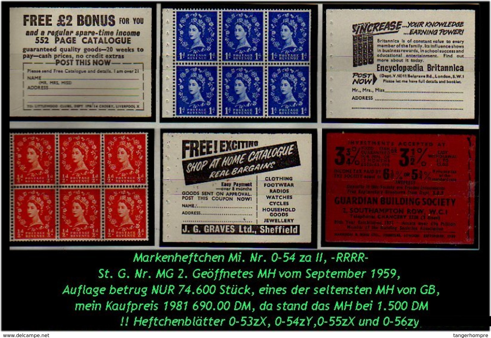 Grossbritannien - September 1959, Markenheftchen Mi. Nr. 0-54 Za II. -RRRR- - Booklets