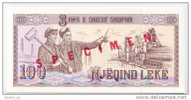 ALBANIA:  100 Leke 1991 UNC *SPECIMEN* Official Specimen Note With All Zeroes Serial Number ! - Albanië