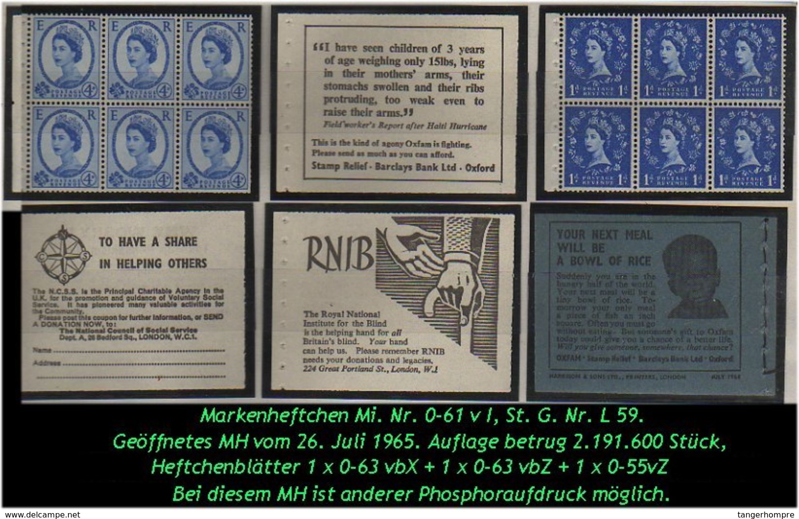 Grossbritannien - Juli 1965, Markenheftchen Mi. Nr. 0-61 VI. - Carnets
