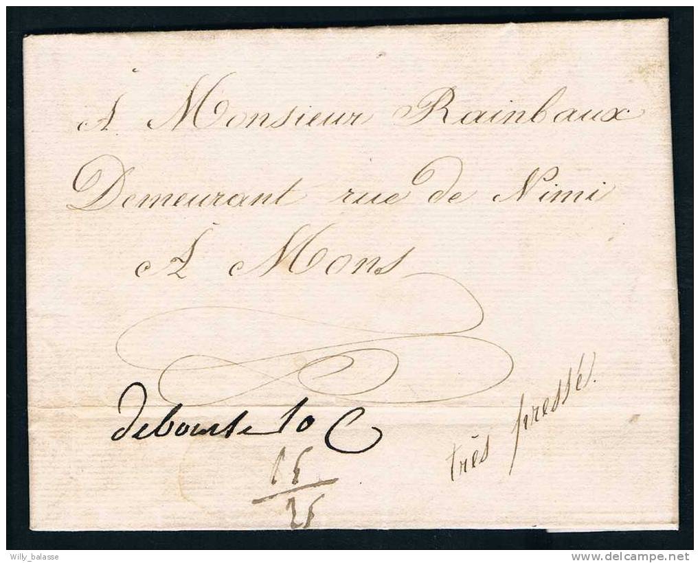 Belgique Precurseur 1835 Lettre Datee De "BOUVY" Pour Mons + Manuscrit " Debourse 10c + 15/25" - Andere & Zonder Classificatie