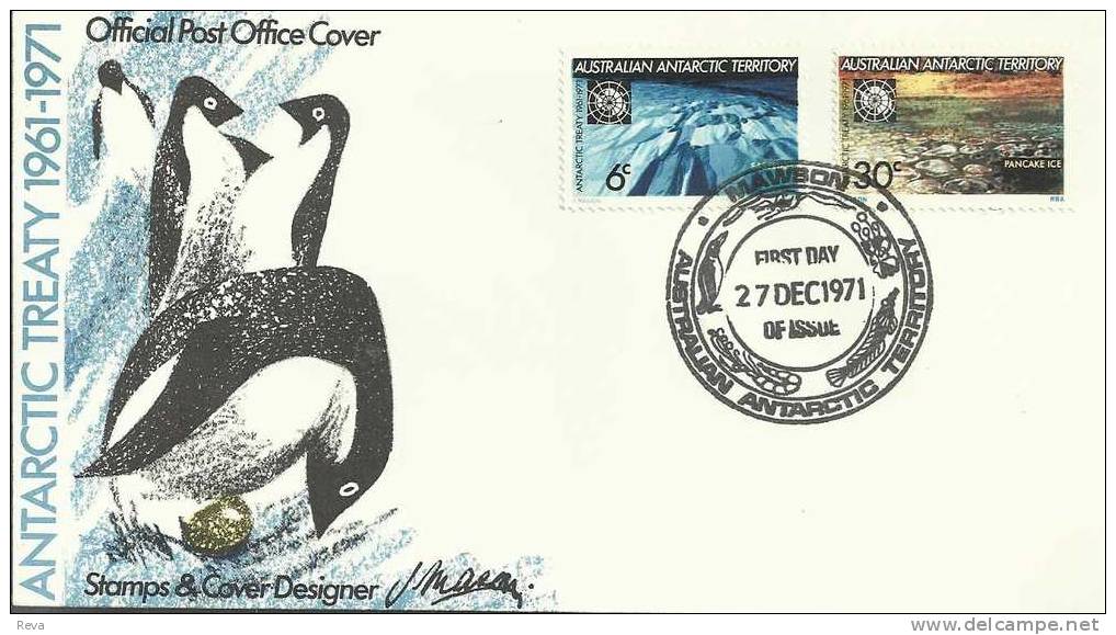 AUSTRALIA  FDC 10TH ANN. OF ANTARCTIC TREATY 2 STAMPS DATED 27-12-1971 MOWNSON CTO SG? READ DESCRIPTION !! - Lettres & Documents