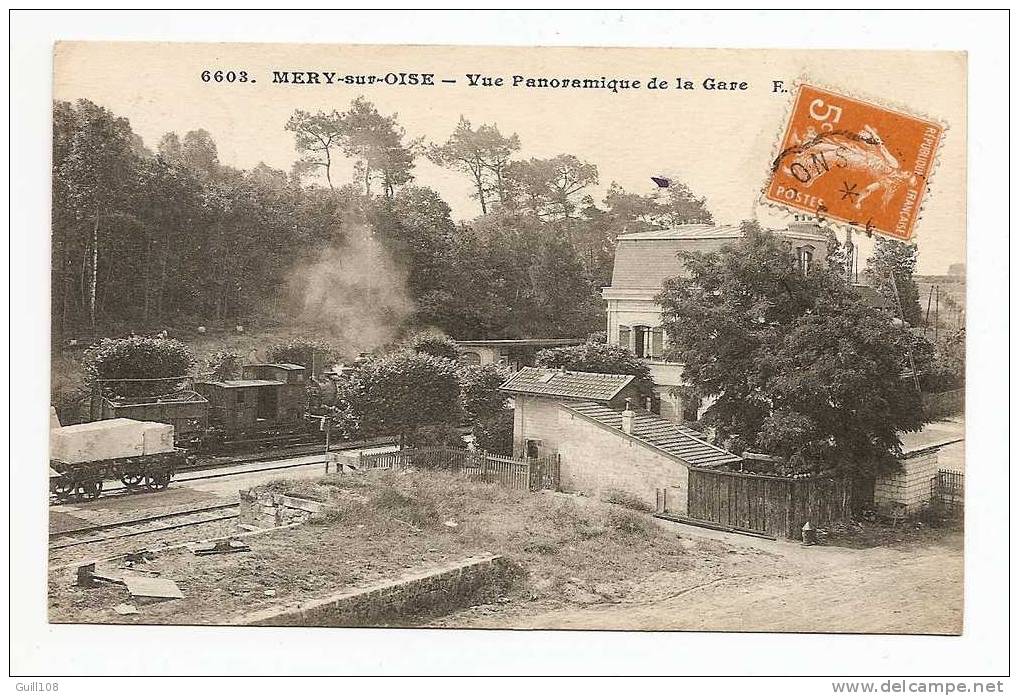 CPA MERY SUR OISE FM 6603 Vue Panoramique De La Gare Animée Train Locomotive Vapeur A11-09 - Mery Sur Oise