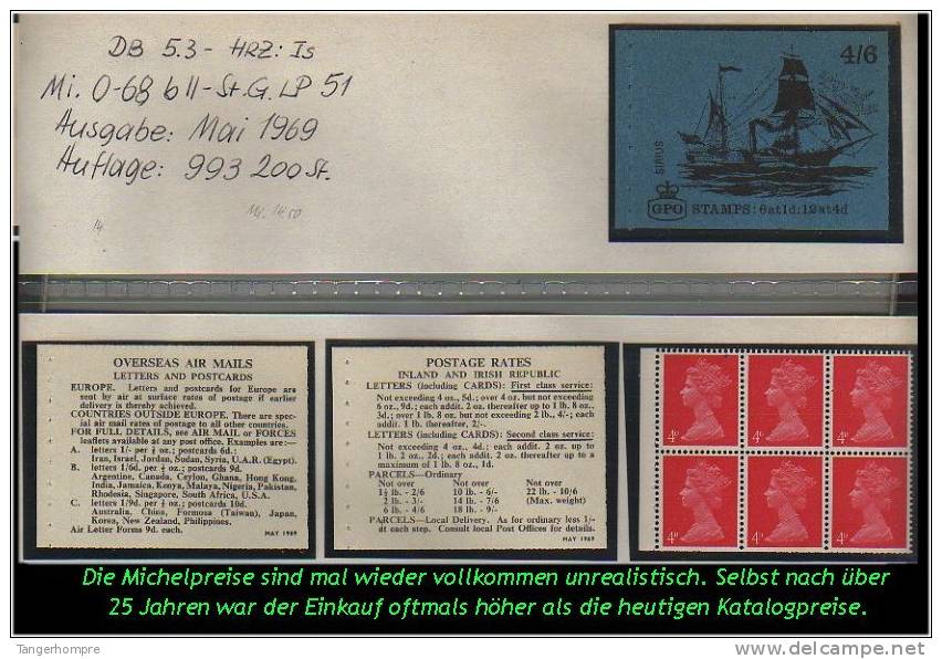 Grossbritannien - Mai 1969, Markenheftchen Mi. Nr. 0-68 B II. - Booklets