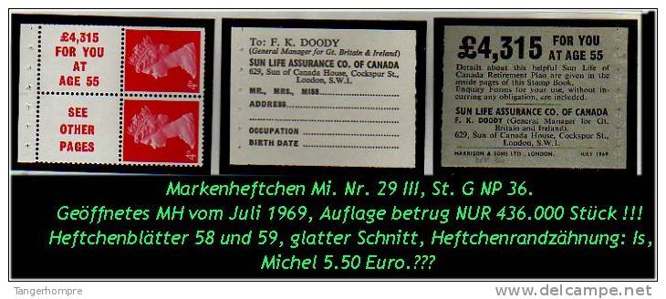 Grossbritannien - Juli 1969, Markenheftchen Mi. Nr. 29 III. - Libretti