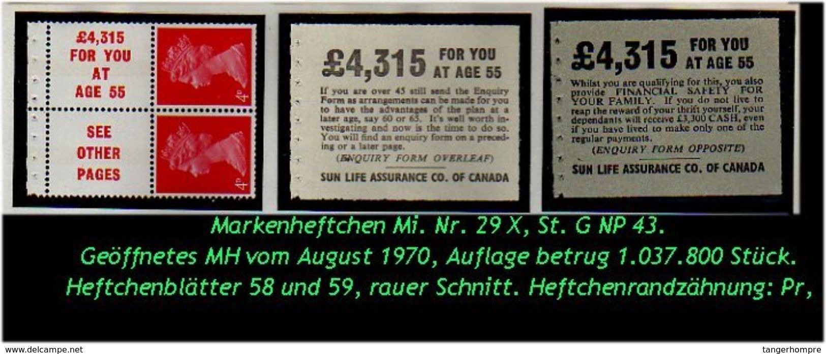 Grossbritannien - August 1970, Markenheftchen Mi. Nr. 29 X. - Libretti