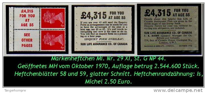 Grossbritannien - Oktober 1970, Markenheftchen Mi. Nr. 29 XI. - Libretti