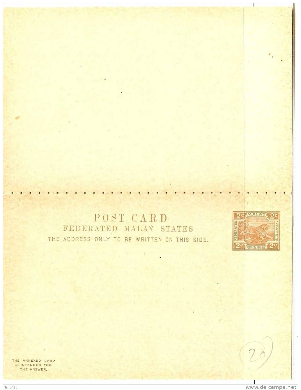 REF LCHA4 - MALAY - 2 CARTES POSTALES AVEC REPONSE PAYEE THEME TIGRE COULEUR VERT ET BRUN - Malaya (British Military Administration)