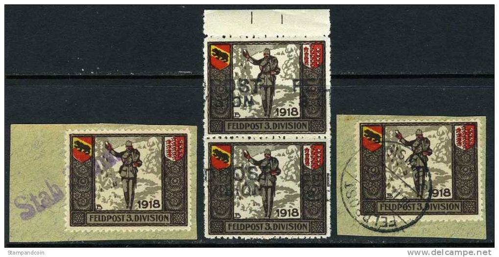 Swiss Military 3rd Div. No. 132 Used Vertical Pair + 2 On Paper From 1914-18 - Vignetten