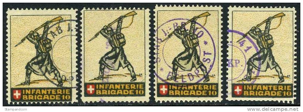 Swiss Military 4th Div. No. 2 W/4 Different Cancellations From 1914-18 - Postmarks