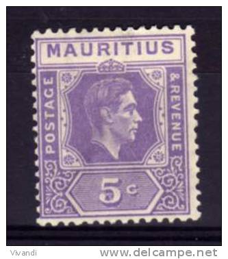 Mauritius - 1943 - 5 Cents Definitive (Pale Lilac) - MH - Mauricio (...-1967)