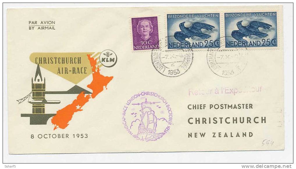 Bijzondere Vluchten Handicap AIR Race London-Christchurch 1953 KLM New Zealand - Brieven En Documenten