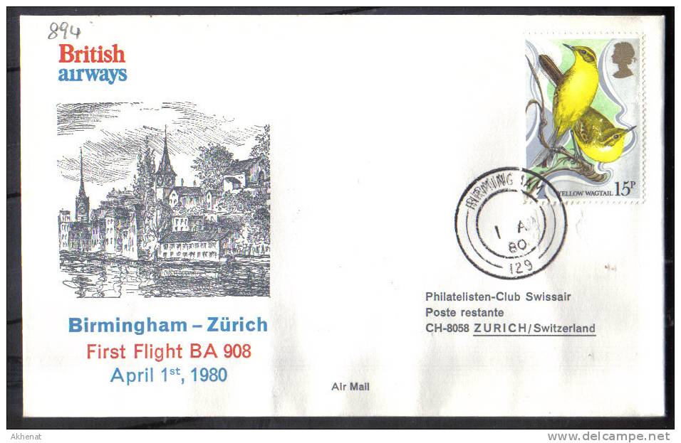 VER894 - British Airways , Volo Birmingham Zurich  Del 1/4/980 - Covers & Documents
