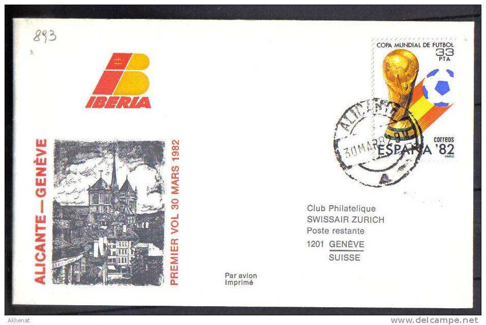 VER893 - IBERIA , Volo Alicante Geneve  Del 30/3/982 - Cartas & Documentos