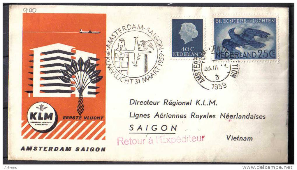 VER900 - KLM Volo Amsterdam Saigon Del 31/3/1959 - Airmail