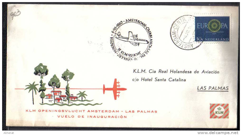 VER903 - KLM Volo Amsterdam Las Palmas Del 5/11/1960 - Poste Aérienne