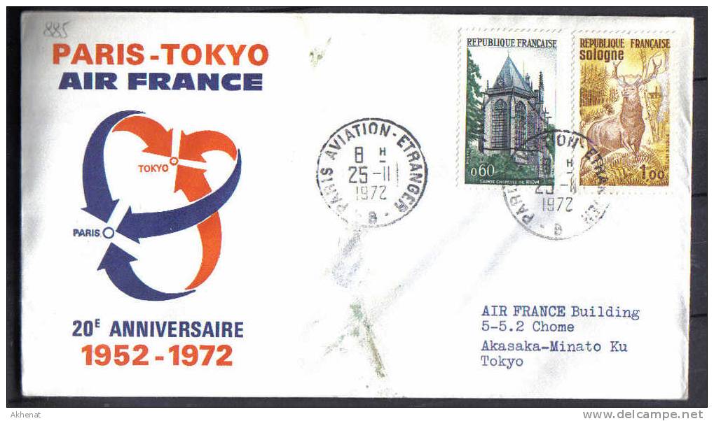 VER885 - AIR FRANCE 20 Anniversario Volo Parigi Tokyo 25/11/1972 - Erst- U. Sonderflugbriefe