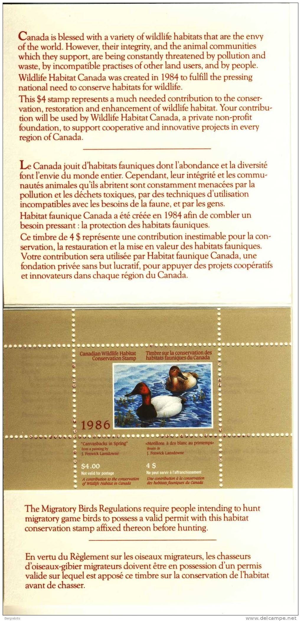 1986 Canada MNH Complete Booklet With Canada Duck Stamp - Full Booklets