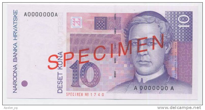 CROATIA - KROATIEN: 10 Kuna 31.10.1993 UNC *SPECIMEN* P29s Official Specimen Note !! RARE ! - Croatia