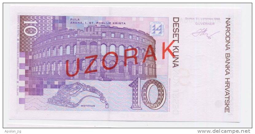 CROATIA - KROATIEN: 10 Kuna 31.10.1993 UNC *SPECIMEN* P29s Official Specimen Note !! RARE ! - Croatie