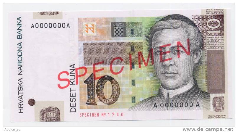 CROATIA - KROATIEN:  10 Kuna 7.3.2001 UNC *SPECIMEN* P38s  Official Specimen Note !! RARE ! - Kroatien