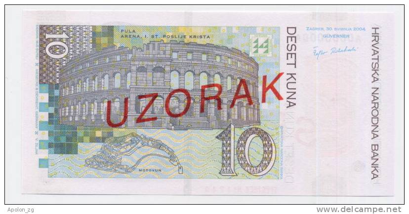 CROATIA - KROATIEN:  10 Kuna 7.3.2001 UNC *SPECIMEN* P38s  Official Specimen Note !! RARE ! - Kroatien