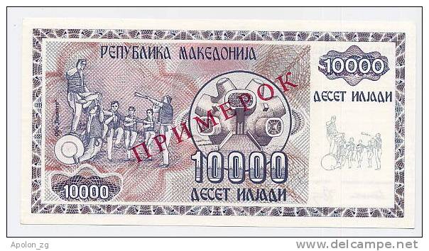 MACEDONIA -  MAZEDONIEN:  10 000 Denari 1992 UNC *P8s *SPECIMEN* Official Specimen Note * Just 20 Pcs Ptd. *VERY RARE! - Macedonia Del Nord