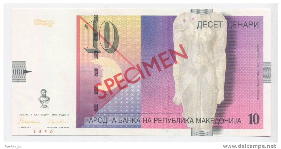 MACEDONIA -  MAZEDONIEN:  10 Denari 8.9.1996 UNC *SPECIMEN* Official Specimen With All Zeroes Serial #´s - North Macedonia