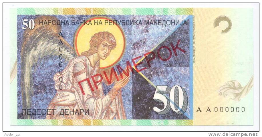 MACEDONIA:  50 Denari 8.9.1996 UNC *SPECIMEN* Official Specimen With All Zeroes Serial #´s - Nordmazedonien