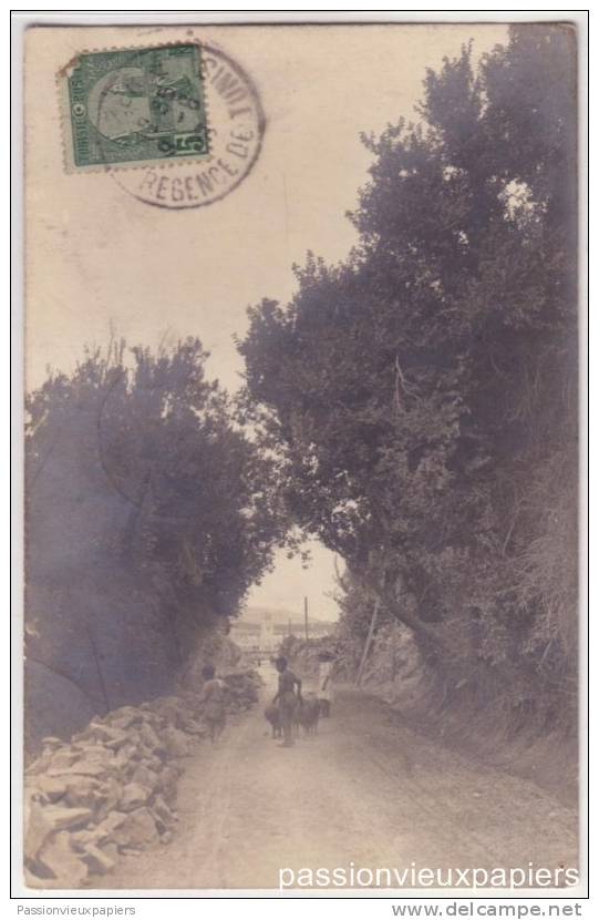 CARTE PHOTO:     BIZERTE  1908  CHEMIN EGLISE  ANIMATION - Tunisie