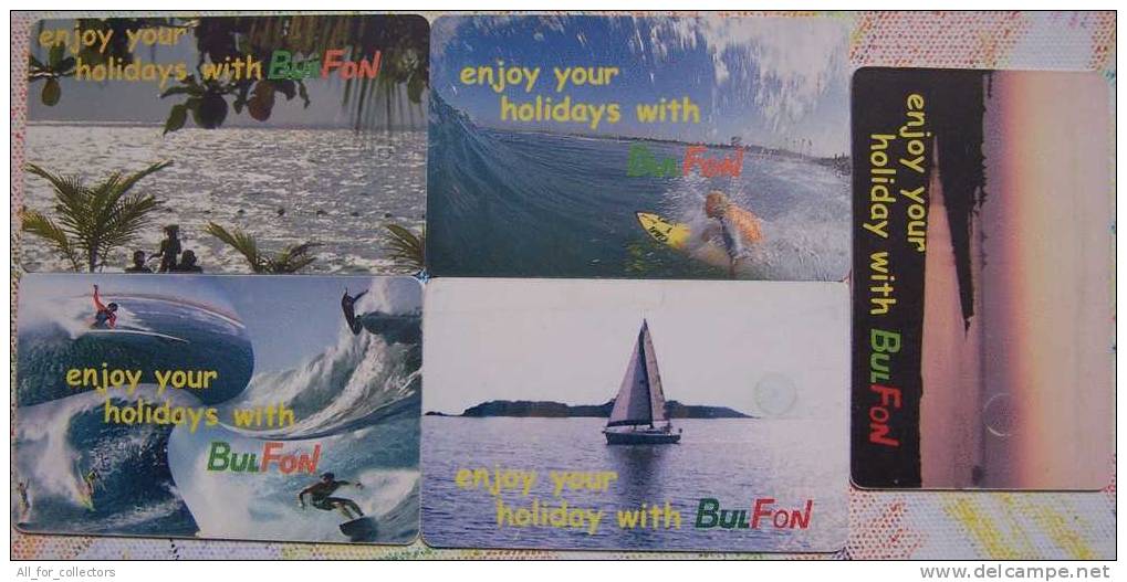 Collection Of 5 ENJOY HOLIDAYS Cards Cartes Karten From BULGARIA Bulgarie Bulgarien. Sea Ship Surfing Landscapes Navire - Bulgarie