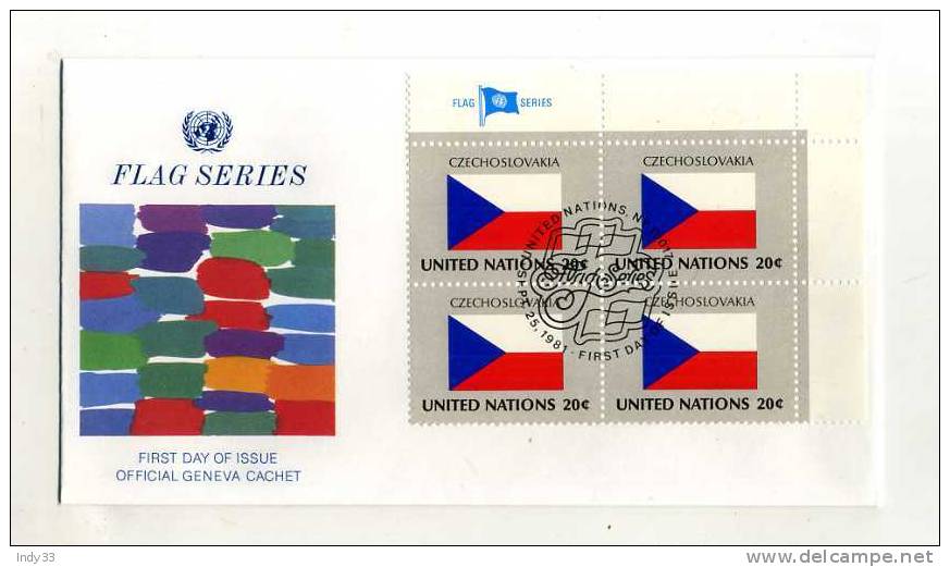 - SUISSE ONU GENEVE . FDC FLAG SERIES . CZECHOSLOVAKIA . CACHET 25/9/1981 - FDC