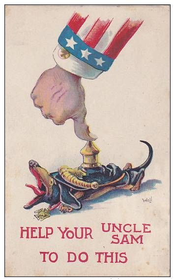 Uncle Sam Puts Thumb On German Dachshund, 1910s - Guerre 1914-18