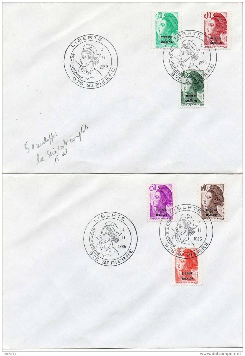 LOT 266 - ST PIERRE ET MIQUELON  - F.D.C 5 Lettres - 15 Val " Liberté"  455/69 - FDC