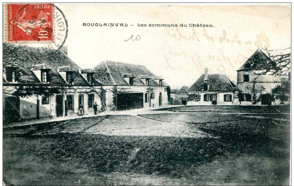 28 EURE Et LOIR Circulée 1908- Bouglainval - Les Communs Du Château (animée) - Autres & Non Classés