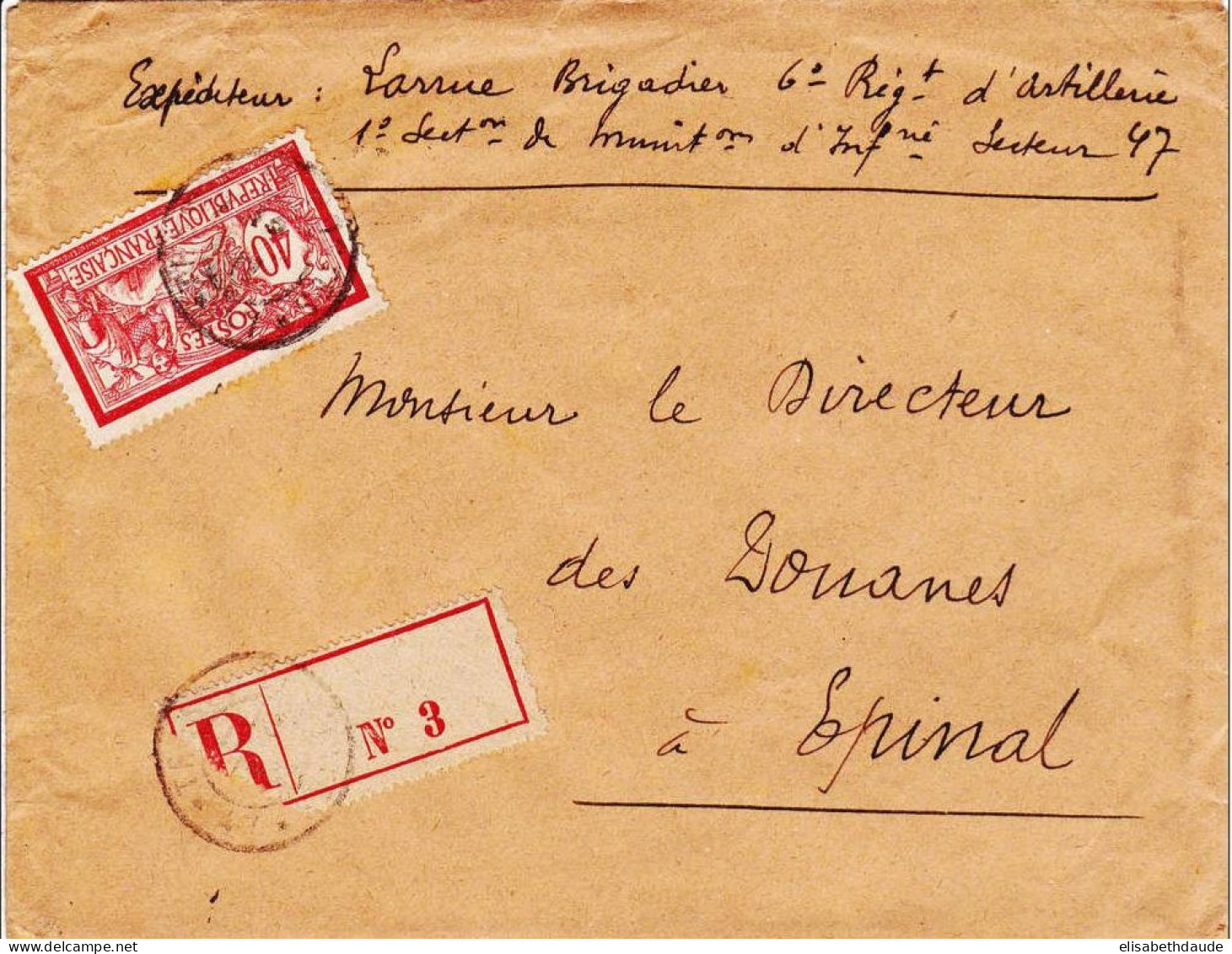 GUERRE 14/18  - LETTRE  RECOMMANDEE Du SECTEUR POSTAL 47 Pour EPINAL (VOSGES) - MERSON - 1900-27 Merson