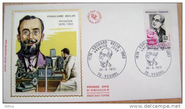 1972 FRANCE FDC EDOUARD BELIN PHYSICS PHOTOTELEGRAPHY - Physique