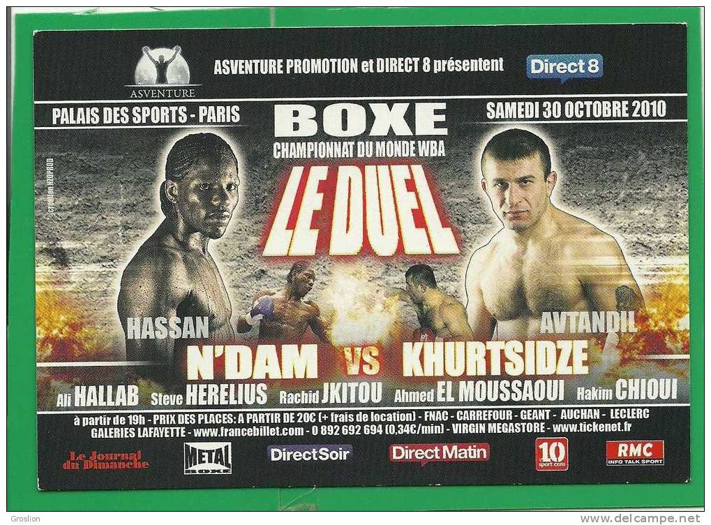 BOXE HASSAN N'DAM VS AVTANDIN KHURTSIDZE SAMEDI 30 OCTOBRE 2010 PALAIS DES SPORTS PARIS - Boxing