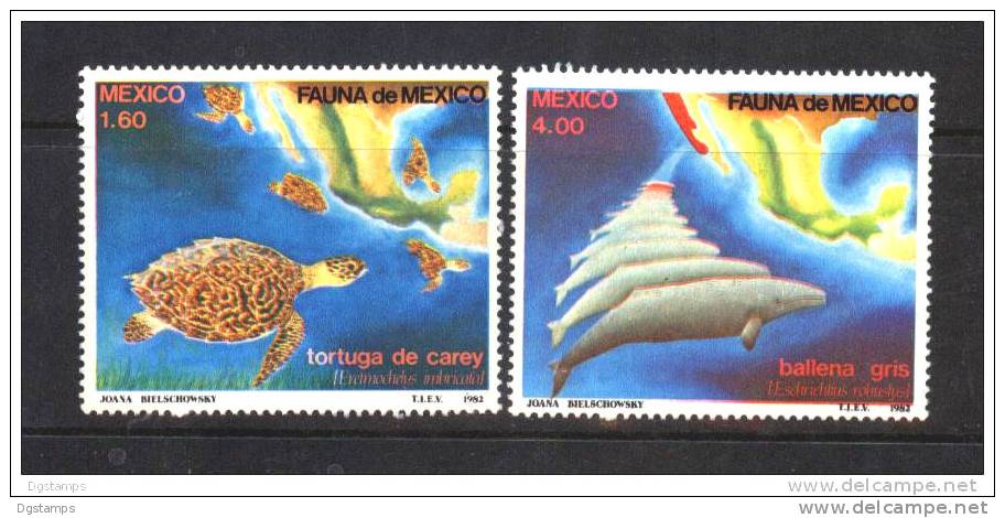 México 1982 Yv978-79 ** Fauna: Tortuga Carey, Ballena Gris. Mapa. Ver Scan - Tortues