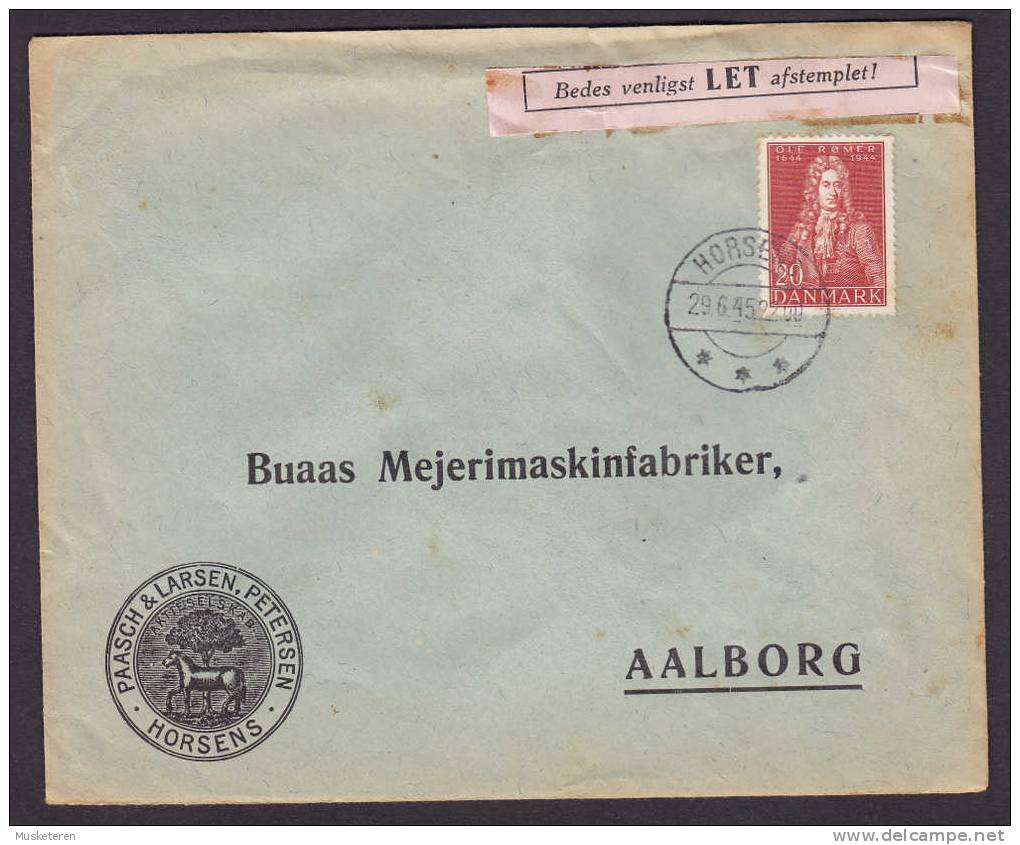 Denmark PAASCH & LARSEN, PETERSEN Horsens 1945 Cover BUAAS Mejerimaskinfabriker, AALBORG Horsens Sejlklub Ole Rømer - Storia Postale