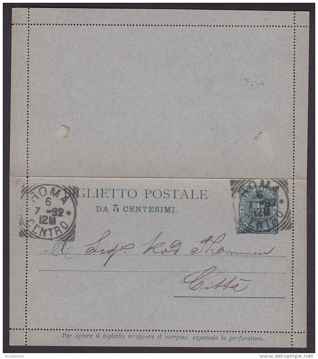 Italy Postal Stationery Ganzsache Intero Kartenbrief Biglietto Postale Deluxe ROMA CENTRO 1892 To Citta - Interi Postali