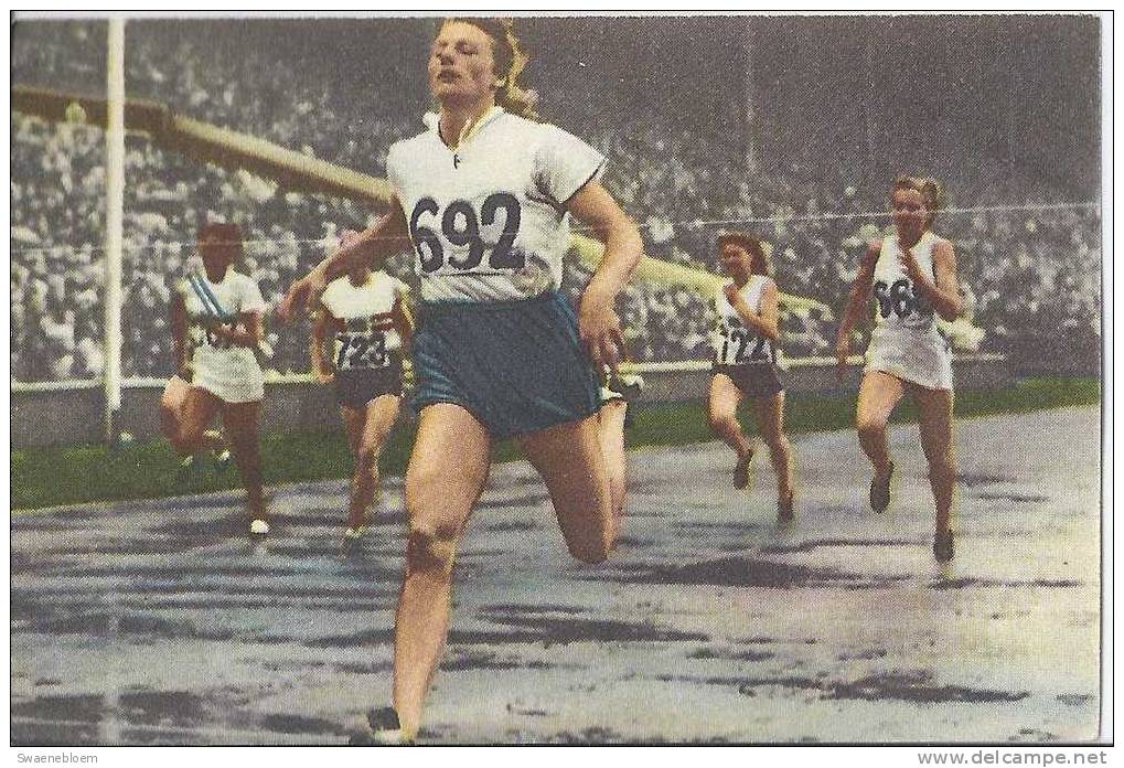 0128. Fanny Blankers-Koen Gaat Als Olympisch Kampioene 1948 Op De 200 Meter Door De Finish.  Blue Band - Sportboek - Andere & Zonder Classificatie