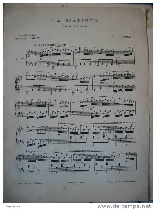 PARTITION LA MATINEE. 1948? BE. RONDO POUR PIANO. J. L. DUSSEK - Etude & Enseignement
