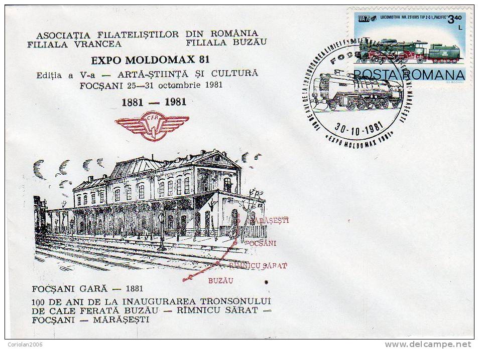 Romania / Special Cover With Special Cancellation / 100 Years Buzau - Focsani - Marasesti - Treni