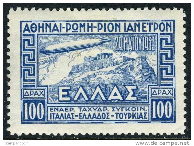 Greece C6 XF Mint Hinged 100d Zeppelin From 1933 - Nuevos